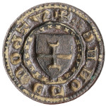 copper-alloy medieval
              heraldic pedestal seal matrix, 13th-14th century