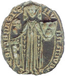 copper-alloy oval seal
                matrix of Isabella de Vernon (c. AD 1261 - 1350)